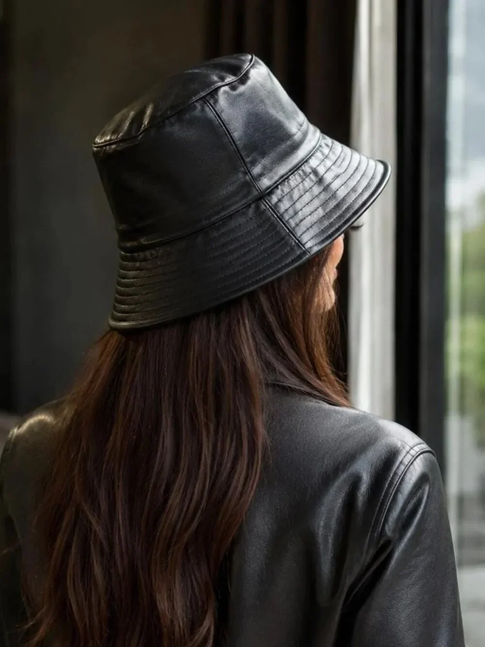 Never-Worn '90s-Esk Black Leather Bucket Hat from French Brand Avec Les Filles